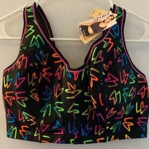 Lane Bryant Active 42DDD Molded Sports Bra Black with Colorful Logo Print